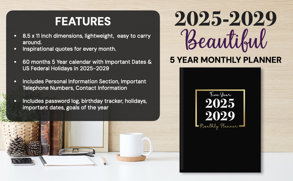 5 year calendar 2025-2029 monthly planner 5 years 2025 8.5 x 11 five calendars inspirational quotes