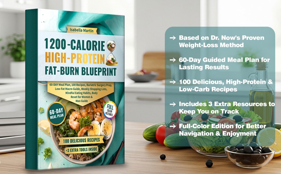 1200-calorie high-protein meal plan book with tips, recipes, and full-color photos