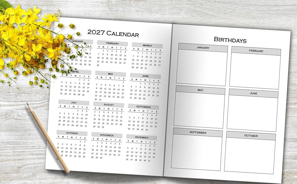 2027 Yearly Overview an Birthday Log