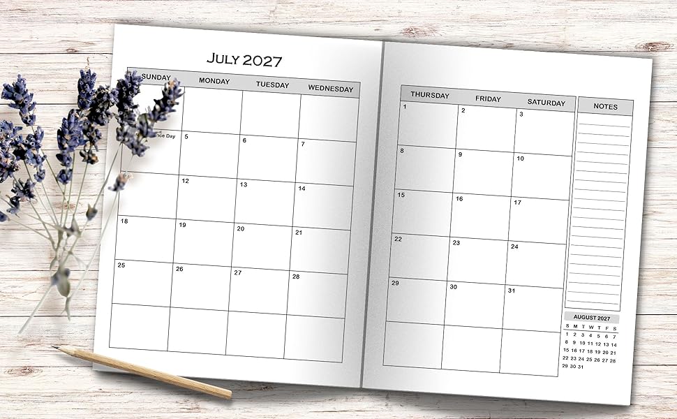 July 2027 Calendar planner on two pages 
