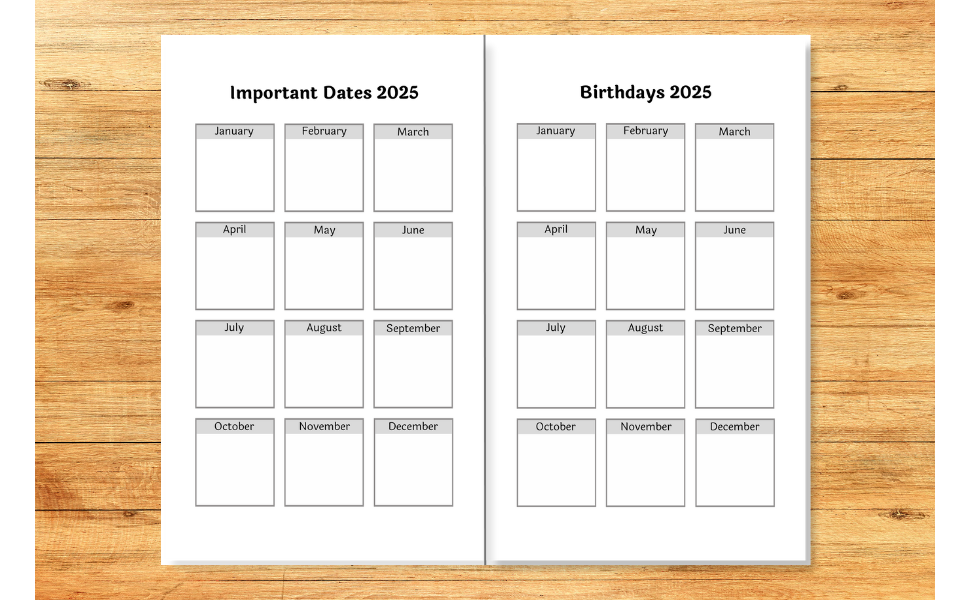 Important Dates and Birthdays Pages