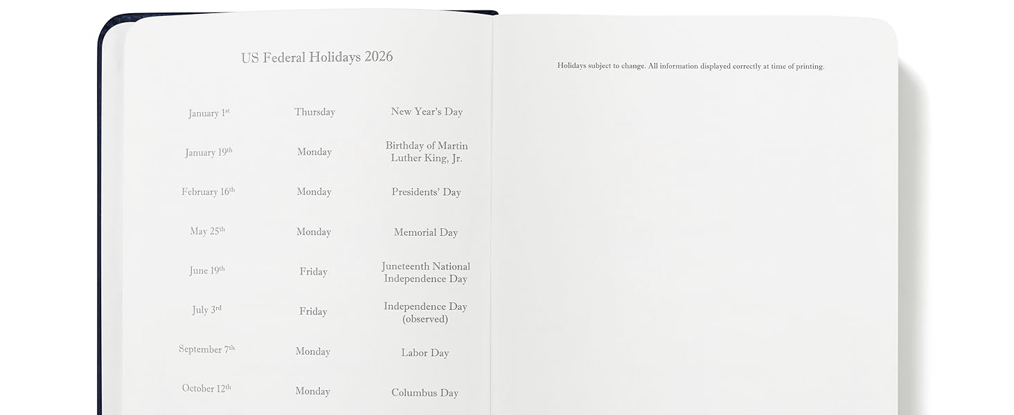 wykehams journal lying flat showing public holidays