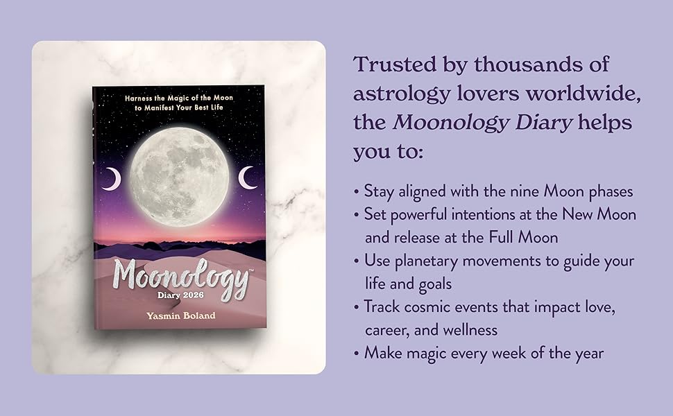 astrology, Moonology Diary, moon phases, lunar, Yasmin Boland diary, daily diary 2026, planner