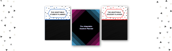 Three books that coordinate with the triangle boarder interior.