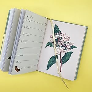 open diary with illustration of a flower