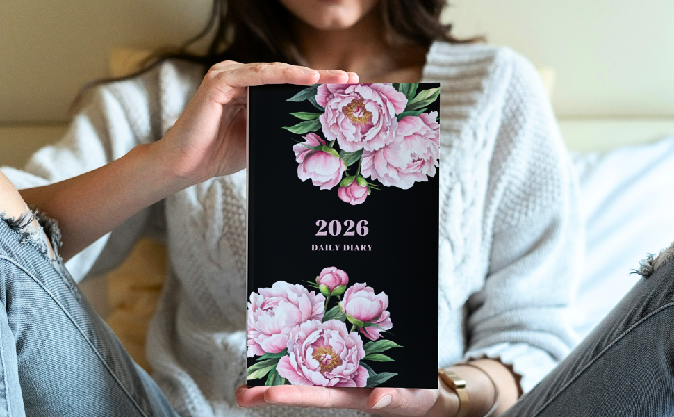 diary 2026 daily for woman 6x9 small size lined day per page floral peony elegant a5 planner dated