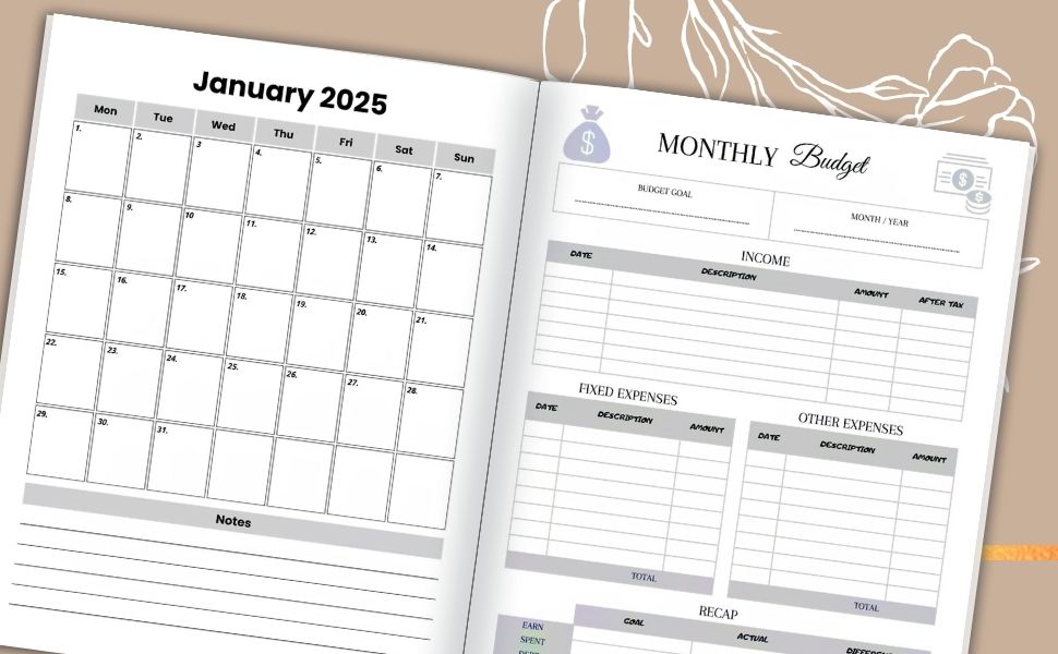 2025 budget Organizer To Track Household Income, Savings, Bills, and Expenses