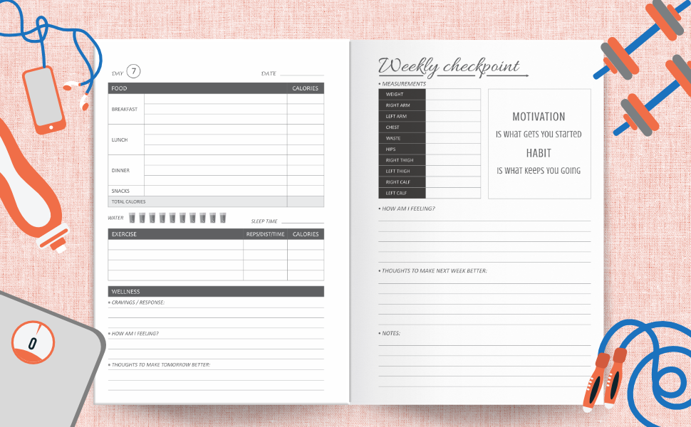 food and fitness journal for women weight loss tracker