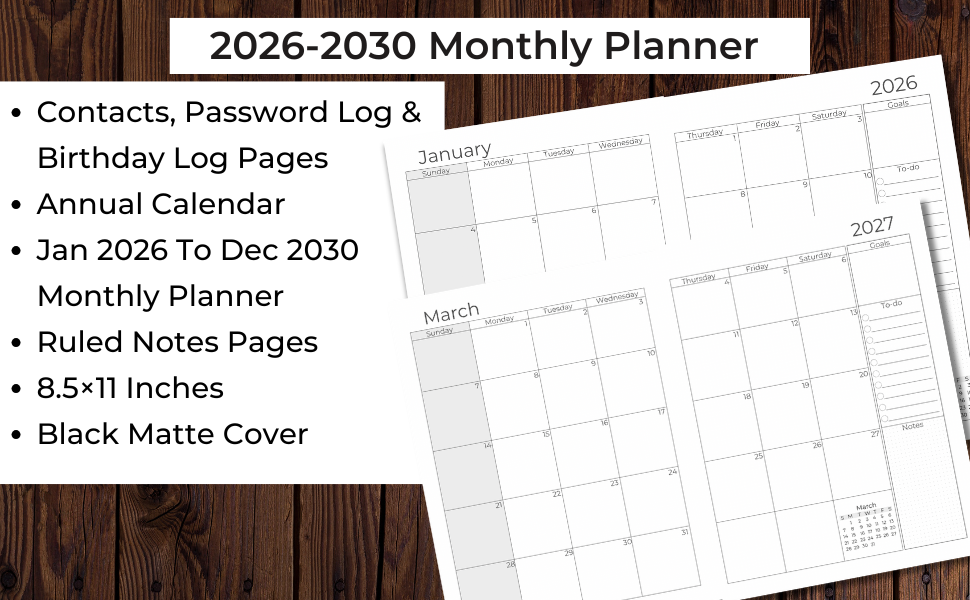 2026-2030 monthly planner 5 years
