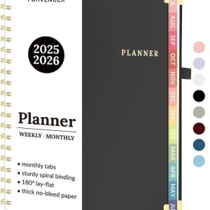 Academic Planner 2025-2026, Forvencer July 2025-June 2026 Weekly and Monthly Calendar Planner, 8.5" X 11", Hardcover Teacher School Supplies, Daily Agenda Book with Inner Pocket, Cute Office Home Notebook College Student Classroom Organizer with Tabs, A4, Black