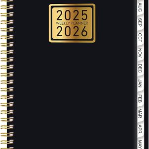 Academic Planner 2025-2026,Weekly and Monthly Planner Calendar,July 2025 to June 2026,Wirebound,Laminated Tabs,Storage Pocket,Perfect for Teachers,Students,Women & Men,A5(6.2”x8.5”), Black