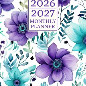 2026-2027 Monthly Planner: 2 Year Calendar 8.5 x 11 Large Size with Holiday Reminders | from JANUARY to DECEMBER 24 Month Organizer Schedule | Purple Flower