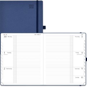 POPRUN Planner 2025-2026 (Large 8.5''x 10.5''), Horizontal Weekly Notebook Jul.2025 - Jun.2026, Academic Appointment Book with Monthly Tabs, Leather Hardcover, Inner Pocket, 100 GSM - Navy Blue