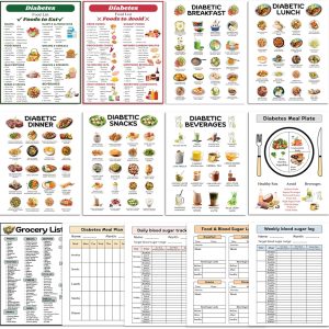 13 Pcs Diabetes Food List Chart and Meal Planner for Diabetics, Diabetes Meal Chart Information Diet Plan, Low Carb Foods List for Blood Sugar Control