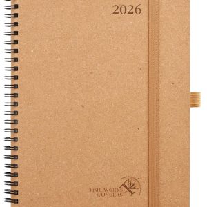 POPRUN 2026 Planner - 2026 Recycled Weekly Planner [Italian Regenrated Leather - Medium Size 6.5'' x 8.5''] - 2026 Weekly Planner with Hourly Schedule, Monthly Tabs-26-WERO7-DST - Desert Brown