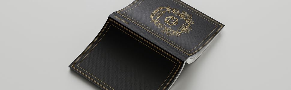 coat of arms archaic d20 dice die black gold adorned abstract formal border campaign journal