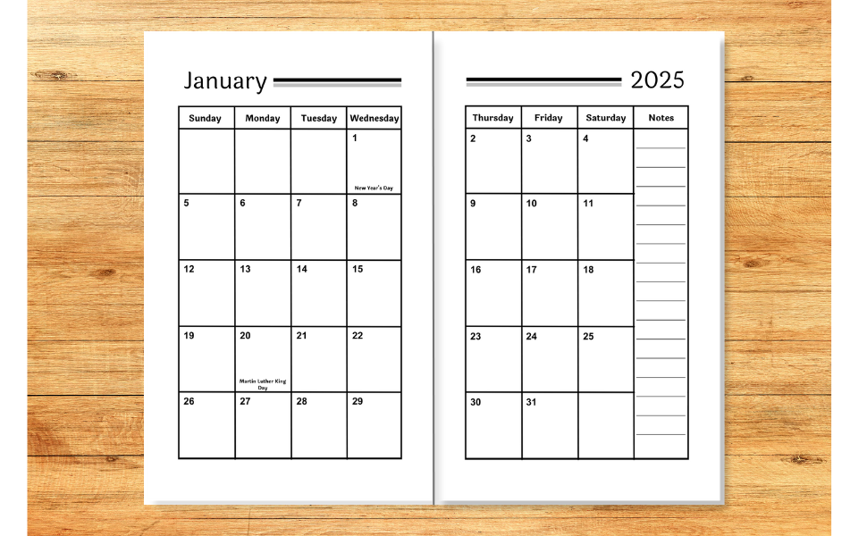 Monthly Layout of pocket calendar 2025-2026 