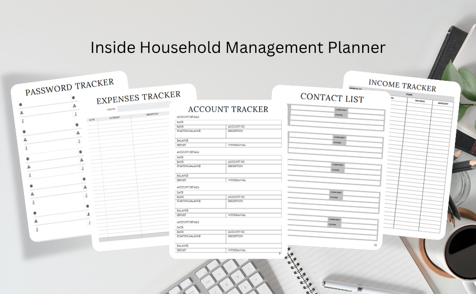 Inside view of a household planner with organized sections