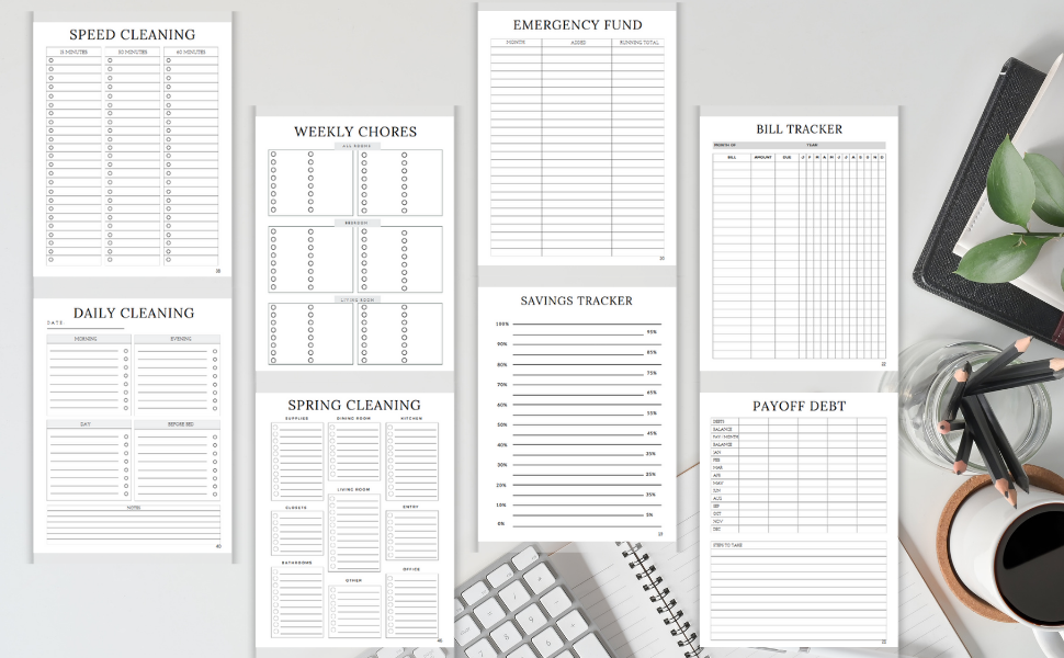 Inside view of a household planner with organized sections for home and financial management part 2