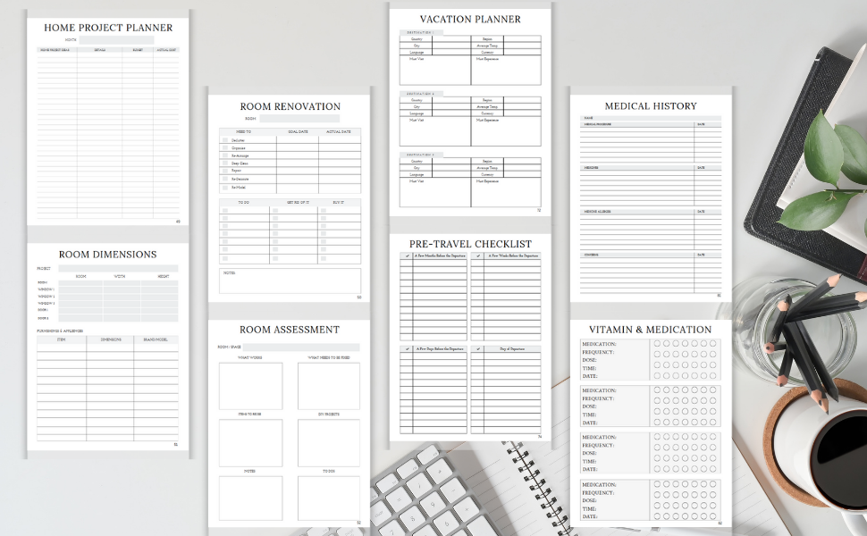 Inside view of a household planner with organized sections. 3