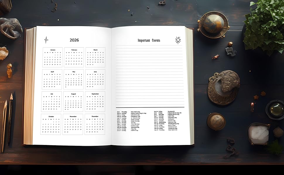 2026 calendar overview and important events page from 2026-2030 5 year monthly planner