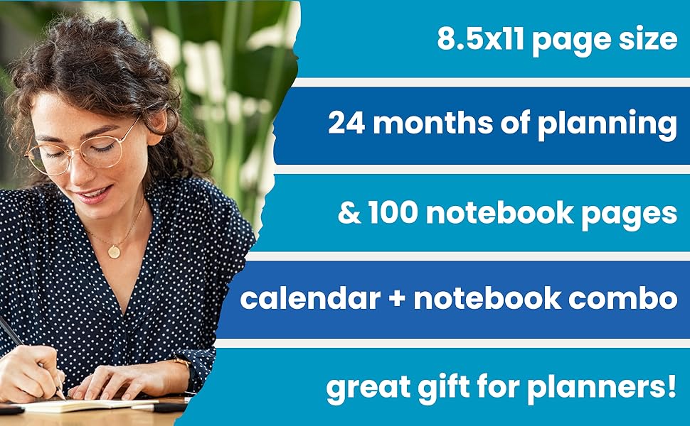 8.5x11 page size, 24 months of planning and 100 notebook pages