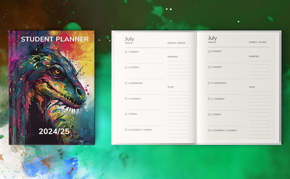 Dinosaur Homework Student Calendar Cover and look at the calendar