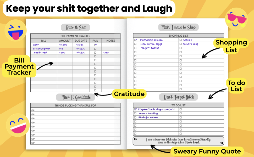 2026-2027 sweary mom planner monthly affirmations 2 year 26-27 cuss word for women cussing calendar