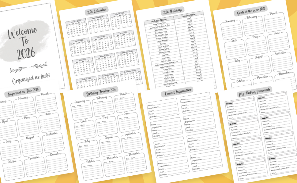 2026-2027 sweary mom planner monthly affirmations 2 year 26-27 cuss word for women cussing calendar
