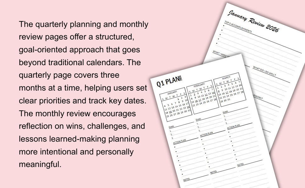 2026 Reflective Planner – Monthly Review &amp; Quarterly Goal Layout for Intentional Living