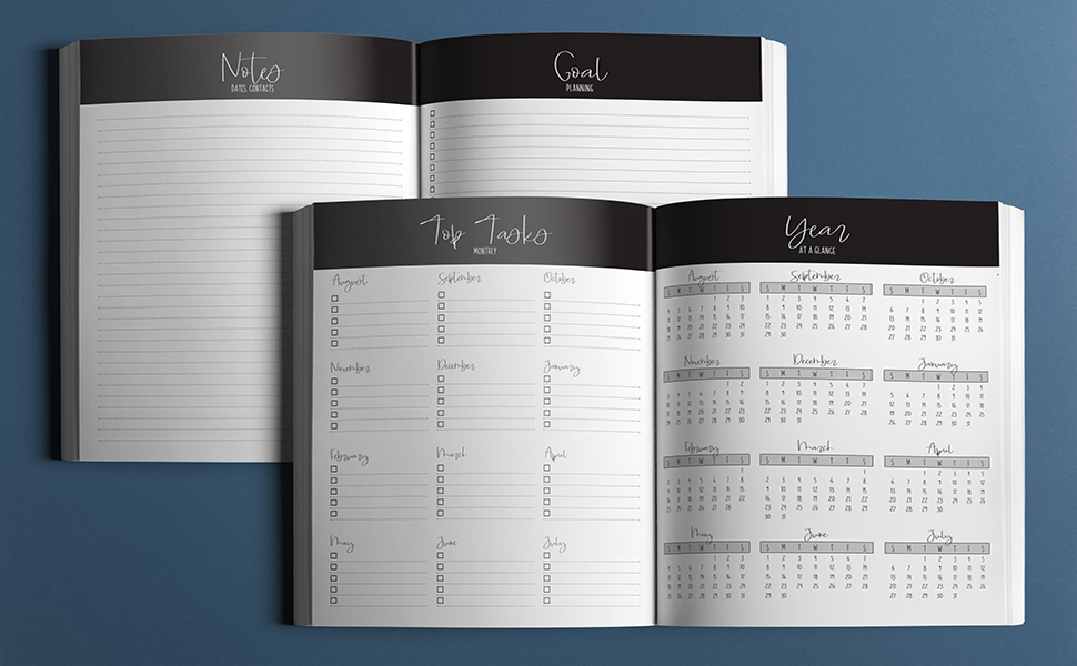 Notes Dates and Contacts with Goal Planning Pages Top Monthly Tasks Year At A Gland Checklist