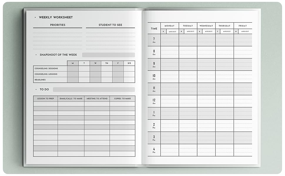 wekly worksheet planner for counselor 