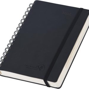 POPRUN 2026 Daily Planner One Page per Day (Medium 6'' x 8.5'') - 12 Months Calendar Appointment Book with Hourly Slots, Inner Pocket, Monthly Tabs, Pen Holder - Black