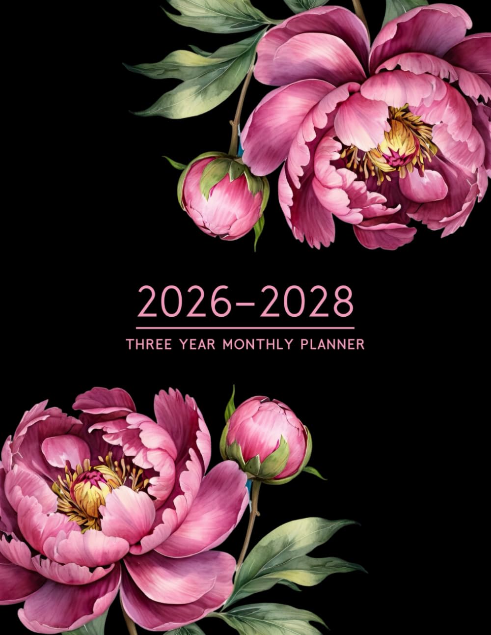 2026-2028 Three Year Monthly Planner: Large 3 Year Organizer (2026-2027-2028) from January to December with Holidays| Two Pages Per Month to View|36 ... Men (Size 8.5x11 - A4)| Floral Peony Cover