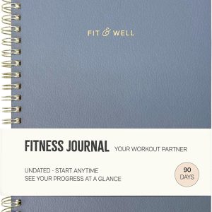 Kunitsa Co. Fitness Journal for Women - Track Workouts, Meals, and Weight Loss, Undated, Fits 120 Workouts, Dusty Blue, 6 x 8.5 Inches