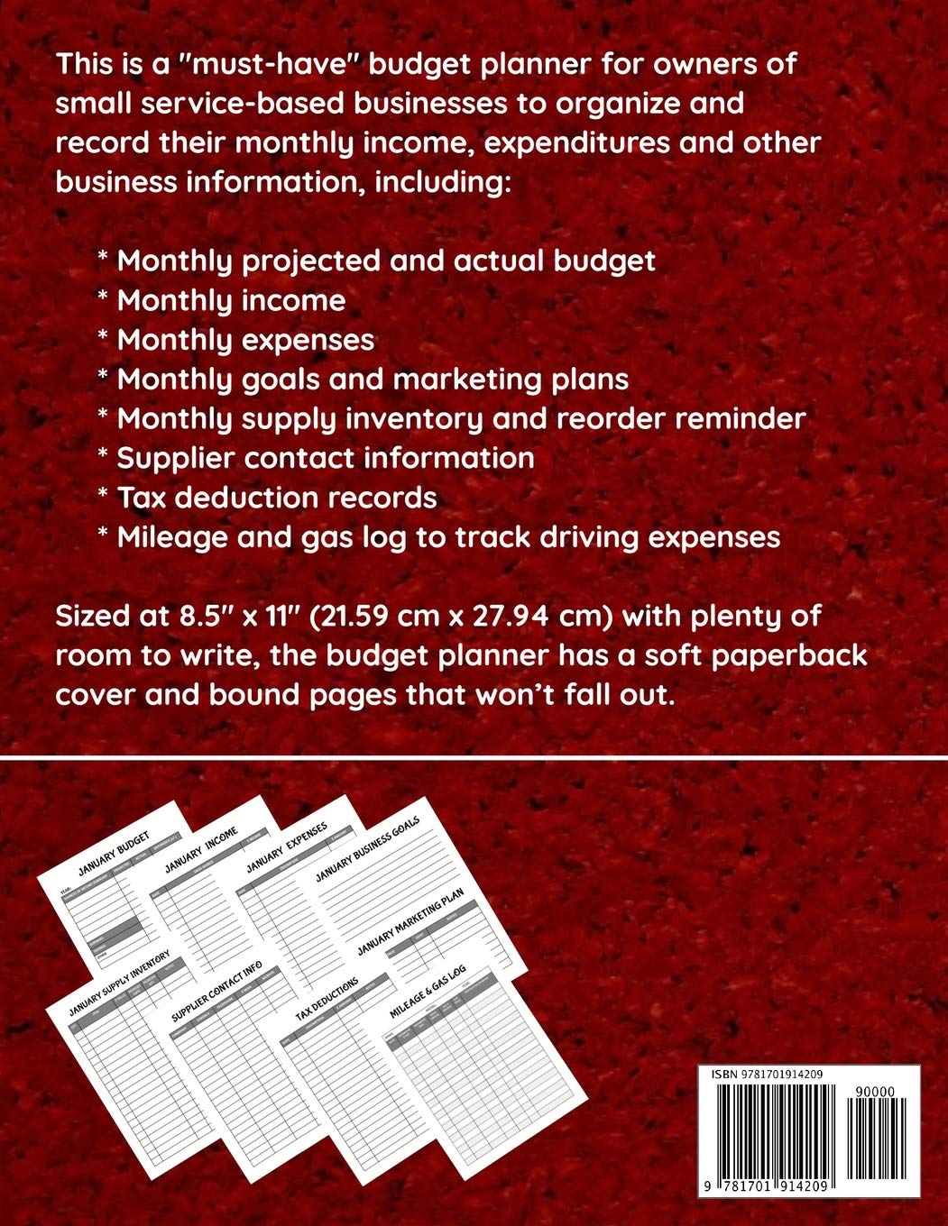 Business Budget Planner for Small Service Based Businesses: 8.5" x 11" One Year (12 Month) Organizer to Record Monthly Business Budgets, Income, ... Info, Tax Deductions and Mileage (118 Pages) - Image 2