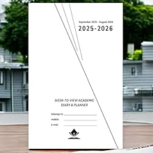 Text reads '2025-2026'. Open yearbook or catalog showing minimalist white pages with angular graphic design elements against architectural backgrounds.
