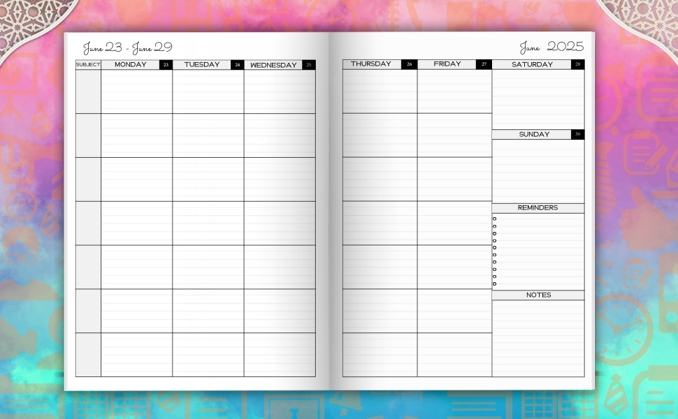 2024-2025 horizontal class organizer lesson plan