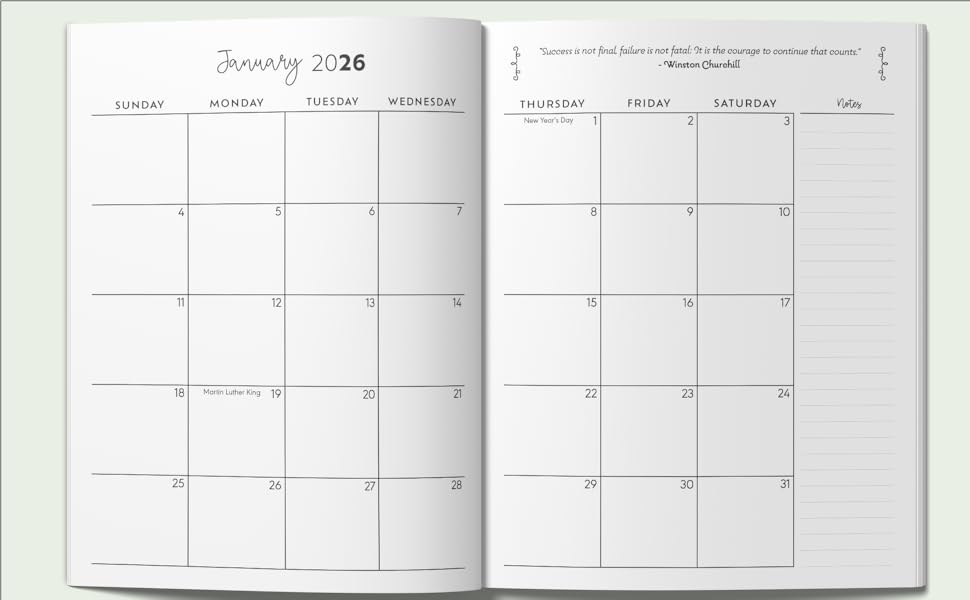 Monthly Planner Layout Showing a Two-Page Spread with Days of The Week