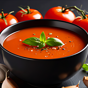 Bowl of Mediterranean garlic herb tomato soup