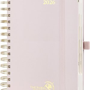 POPRUN 2026 Daily Planner One Page A Day - [8.5" x 5.75" Wire-Bound Hard Cover] Agenda 2026 Hourly Appointment Book with Monthly Calendar, Inner Pocket, Ivory Paper - Light Pink
