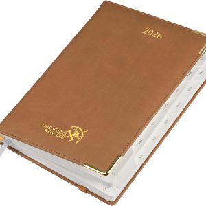 POPRUN Daily Planner 2026 (Medium-5.75" x 8.5") One Page Per Day Planner with Vegan Leather Hardcover - Agenda 2026 (Jan. - Dec.) Page A Day Calendar Book with Monthly Tabs, Inner Pocket - Brown