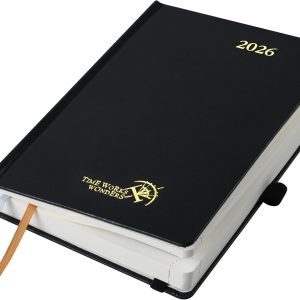 POPRUN 2026 Daily Planner One Page Per Day A5 Size Calendar (5.75" x 8.5") - 12 Months Hourly Appointment Book with Hardcover, Pocket, Pen Holder - Black