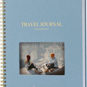 Nook Theory Personalized Travel Journal for Women, Men - Linen Travelers Notebook, Adventure Book with Prompts, Perfect for Travel Gifts (Ocean)