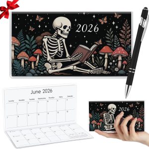 Gueevin 2026 Pocket Calendar for Purse with Pen Small Pocket Planner Handy Weekly Monthly Planner Journal Writing Notebook Christmas New Year Gift Sister Friend Women (Tarot Skeleton,Black)