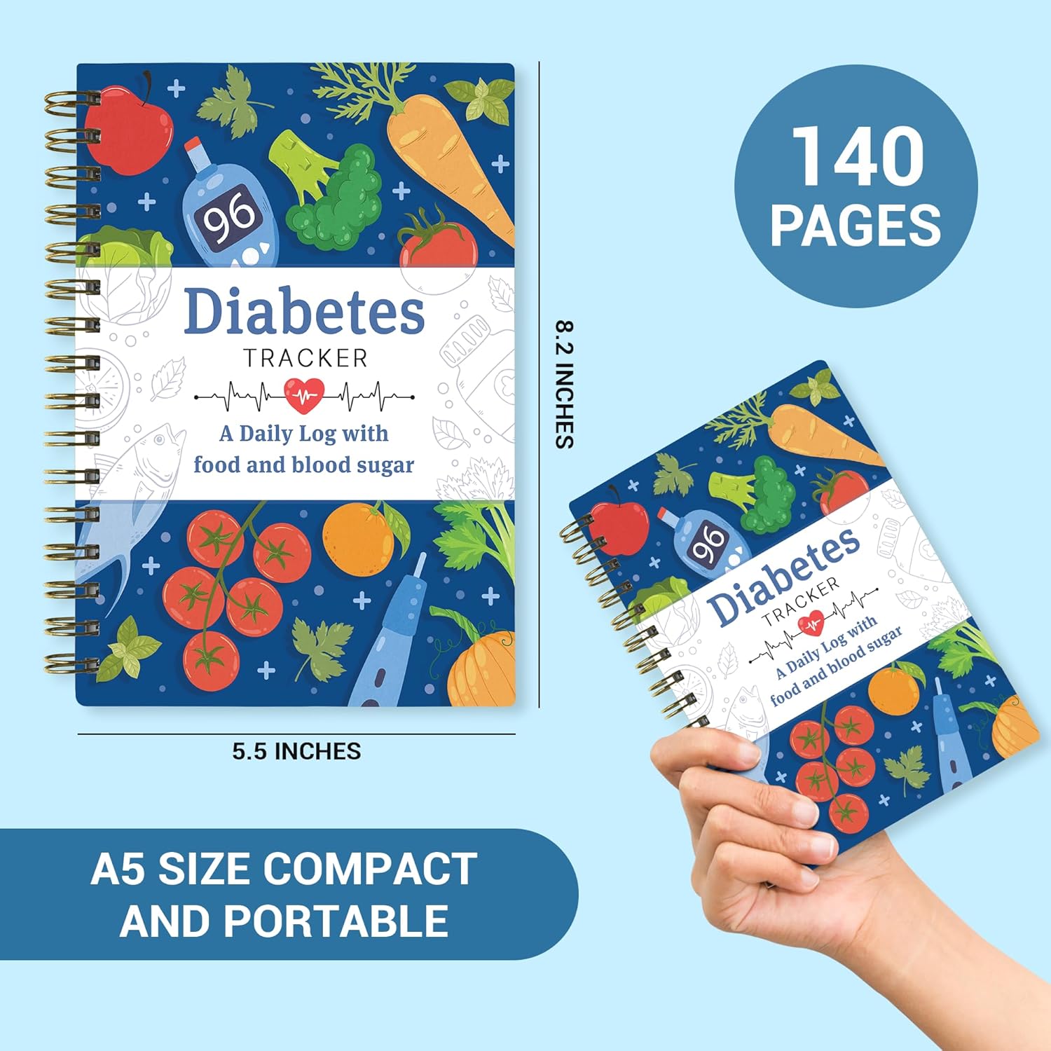 Diabetes Daily Log Book, Diabetes Food List Meal Planner, Diabetic Record Monitor for Types 1 & 2, Food & Blood Sugar, Glycemic Index (GI), Track Glucose, Carbs Calories, Insulin | A5 Spiral Bound - Image 4