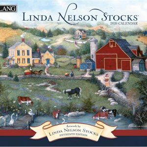 Lang Linda Nelson Stocks 2026 Wall Calendar – 13.4″ × 12″, 12-Month Calendar with Stapled Binding, Linen-Embossed Americana Art, Nostalgic Small-Town & Countryside Scenes