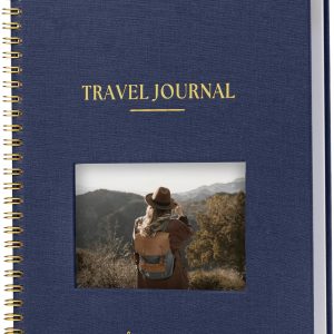 Nook Theory Personalized Travel Journal for Women, Men - Linen Travelers Notebook, Adventure Book with Prompts, Perfect for Travel Gifts (Indigo)