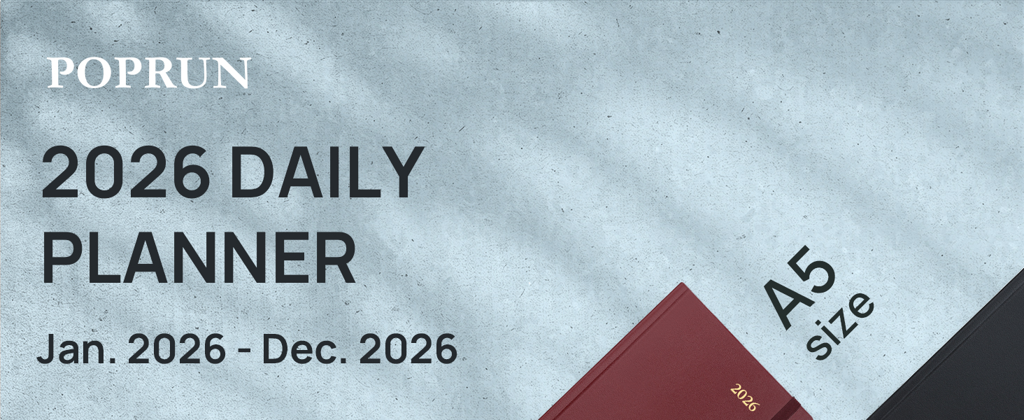 POPRUN 2026 daily planner cover in A5 size, showing January 2026-December 2026 date range.