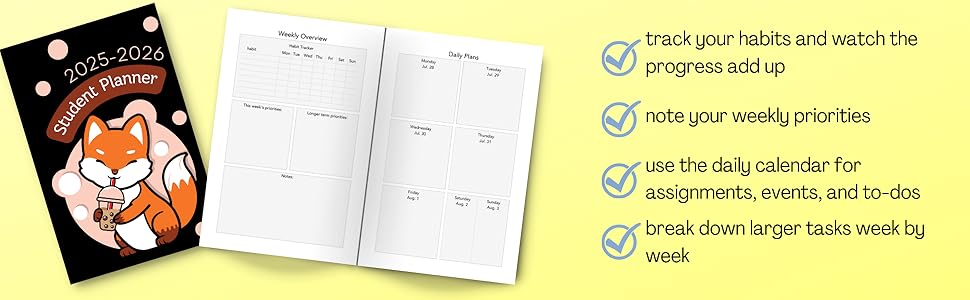 2024 2025 student planner with habit tracker, daily, and weekly calendar to get organized